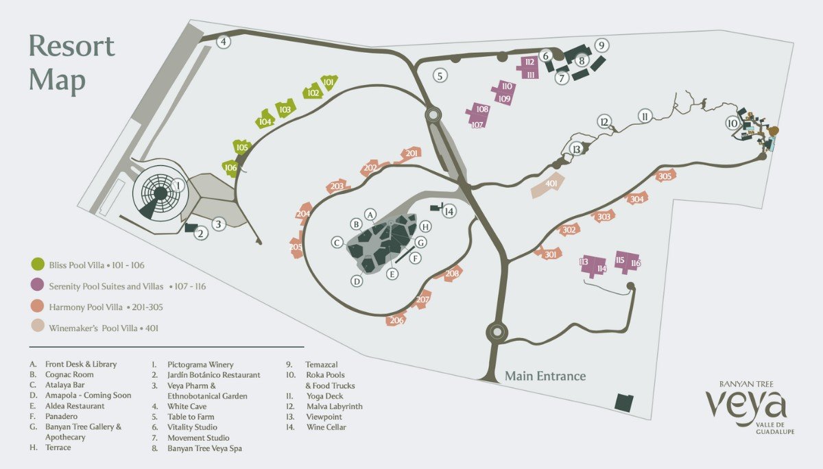 Resort Map Banyan Tree Veya Valle de Guadalupe